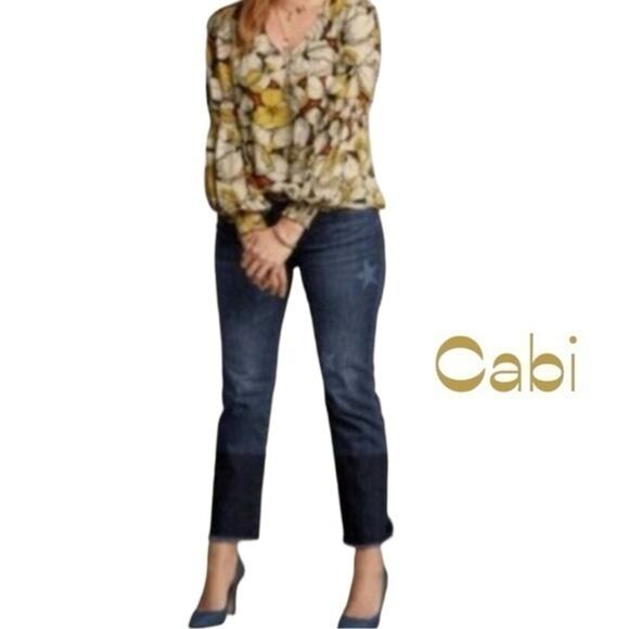CAbi Low Rise Factory Distressed Slim Boyfriend Boho Blue Jeans Size 2 - Picture 1 of 12